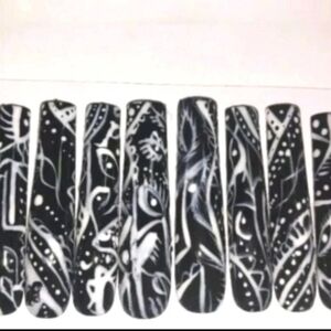 Handmade custom Black Paisley bandanna 10pc 2xl acrylic press on nails Sz Small